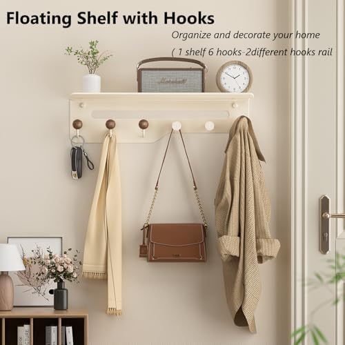 Modern Wall Mount Coat Rack with 6 Hooks and Shelf