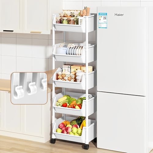 5-Tier Mobile Storage Shelf with Wheels White