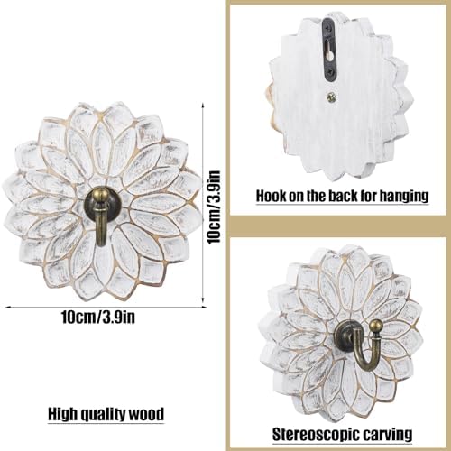 Weysat 3 Pcs Decorative Wood Farmhouse Coat Hooks White Vintage Wall Hooks with Screws for Key Towel