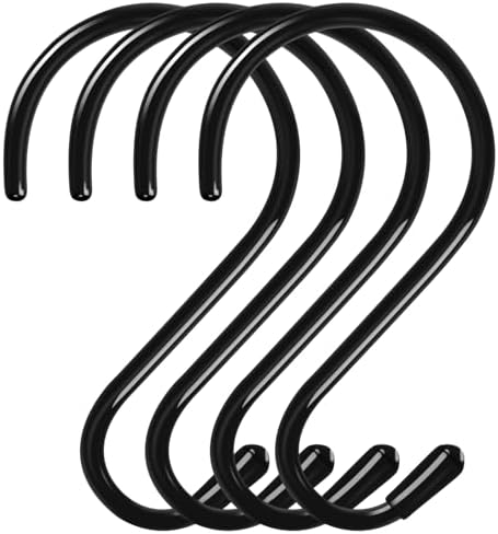 4 Pack Large Black S Hooks with Non-Slip Rubber Coating 1