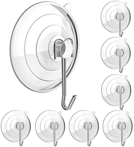 HangerSpace Suction Cup Hooks 8 Pack 25 Inch Clear PVC with Metal Hooks