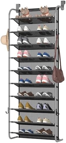 10 Tier Door Hanging Shoe Organizer Rack Gray