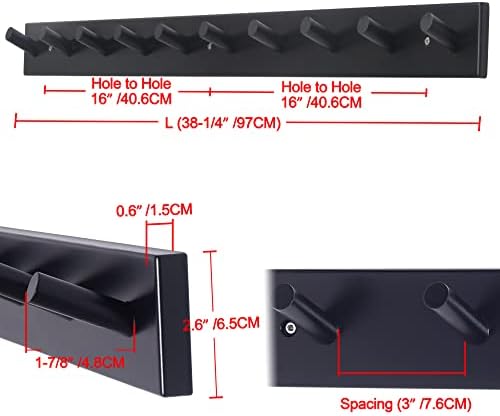 Dseap Wall Coat Rack with 10 Peg Hooks - Heavy Duty Black