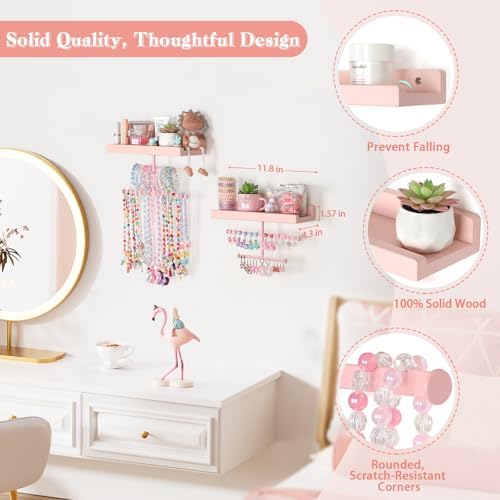 Keebofly Wall Mounted Jewelry Organizer with Wooden Shelf