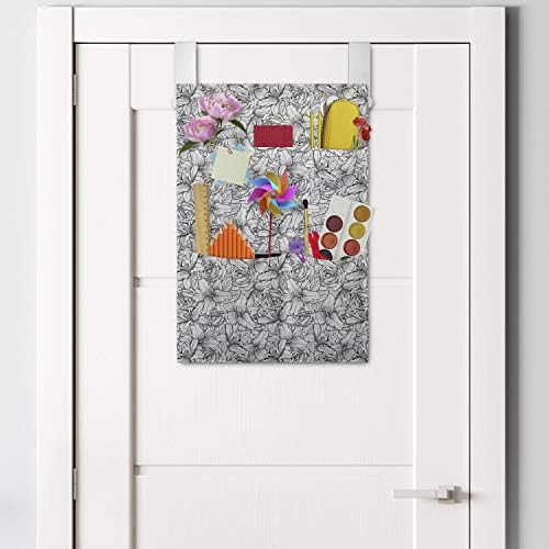 Ambesonne Grey and White Hanging Pocket Organizer with Rose Flowers and Poppy Petals Pattern