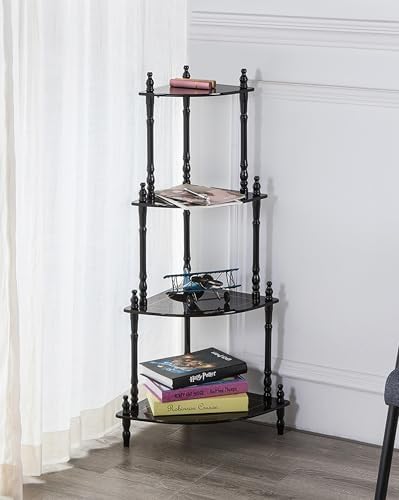 39 Inch Tall 4 Tier Wooden Corner Shelf Cherry