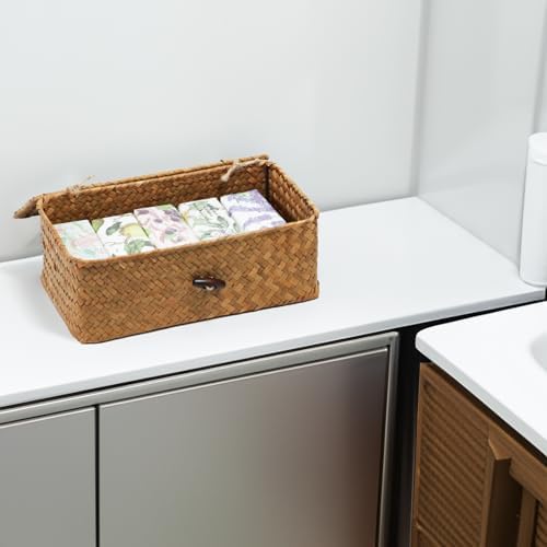 Set of 2 Wicker Baskets with Lid for Storage