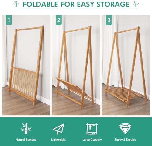 Jotsport Bamboo Kids Clothing Rack with Storage