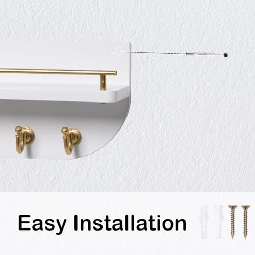 Karisky Key Holder for Wall Decorative Key and Mail Organizer with 6 Sturdy Metal Hooks and Floating Shelf