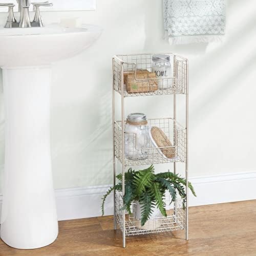 mDesign Steel 3-Tier Bathroom Storage Organizer Tower Rack