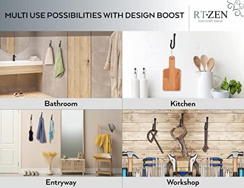 RTZEN Wall Mount Hook Set - 3 Pack Wrought Iron Hooks