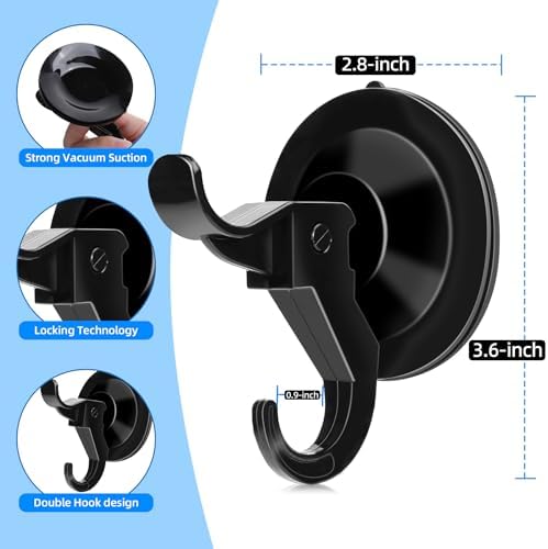 ANDGOO 10 Pack Heavy Duty Suction Cup Hooks Black