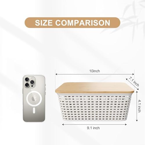 Small 5 Quart Plastic Storage Bin with Bamboo Lid 6 Pack