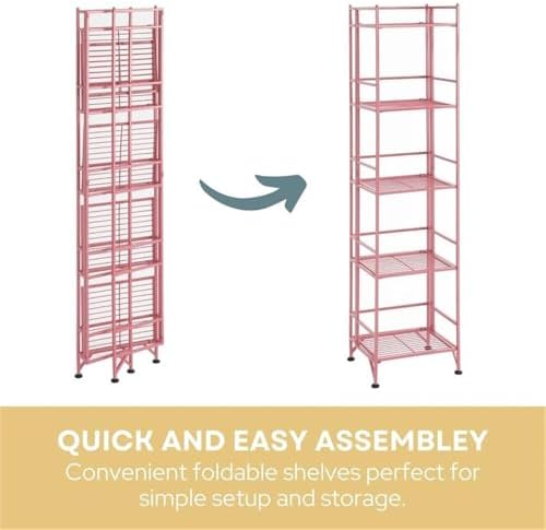 Convenience Concepts Xtra Storage Shelves - 5-Tier Folding Metal Storage Shelves Pink