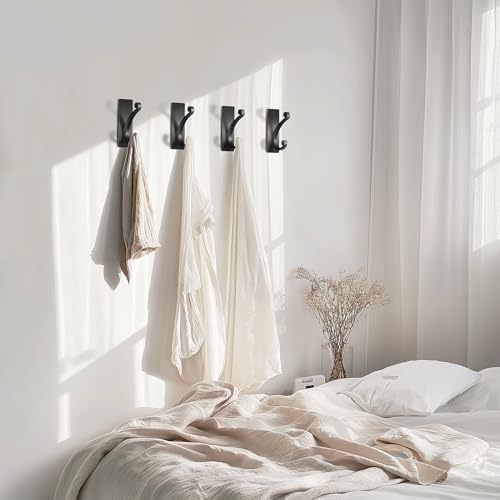 Adhesive Wall Hook for Towel or Coat - Extra Sticky 10LB Stainless Matt Black 8-Pack