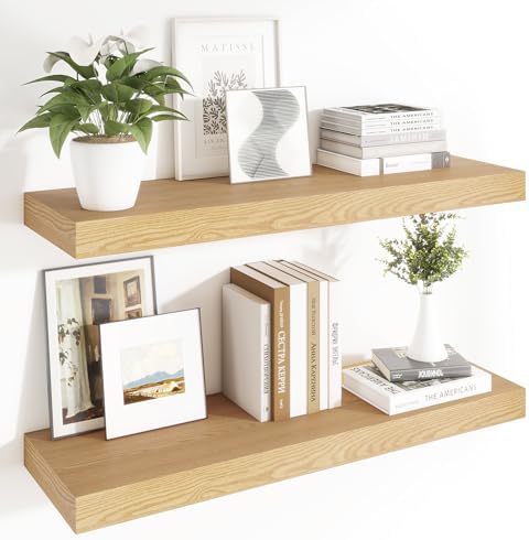 Heimlove 12 Inch Deep Floating Shelves Set of 2 Oak