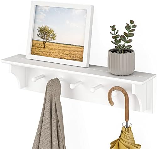 Ballucci Floating Coat and Hat Wall Shelf Rack 5 Pegs 24 White