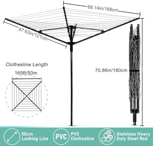 Nisorpa Outdoor Umbrella Drying Rack with 165 Feet Clothesline