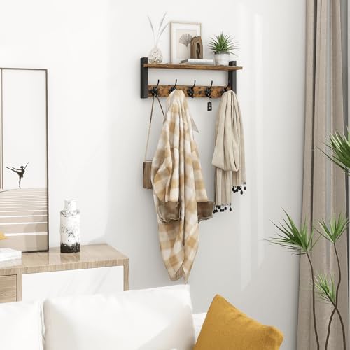 Homode Wall Hooks with Shelf Rack 5 Metal Hooks for Entryway Bathroom Bedroom Hallway