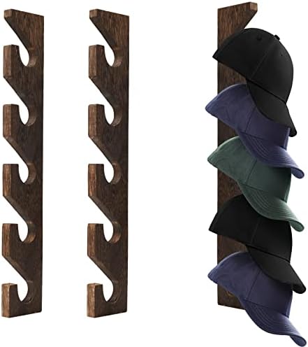2PCS Wall Mounted Wooden Hat Rack for Baseball Caps