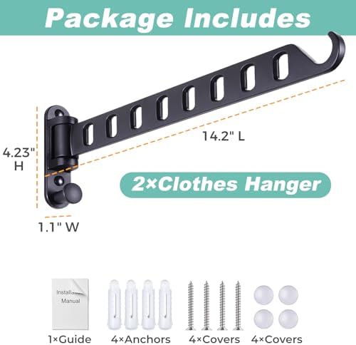 SKIKEN Wall Mounted Laundry Drying Rack 2-Pack Black