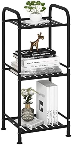 3 Tier Narrow Bathroom Shelf Unit Matte Black Metal Storage Rack for Kitchen Living Room