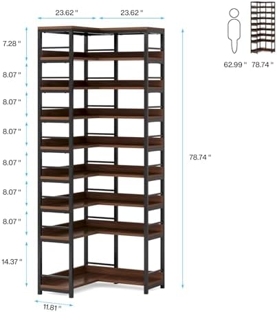 Tribesigns 9 Tiers Corner Shoe Rack Rustic Brown Space Saving
