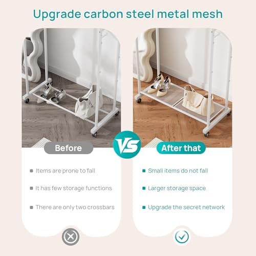 SINGAYE Freestanding Metal Garment Rack with Wheels for Hanging Clothes