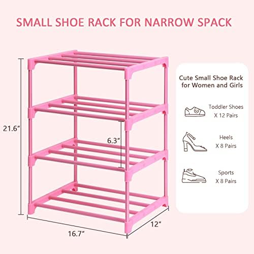 4 Tier Small Kids Shoe Rack Organizer Pink