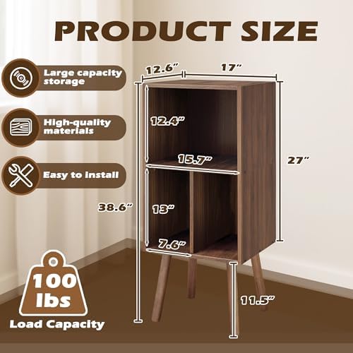 Montex Record Player Stand with 3 Tier Storage and Vinyl Display