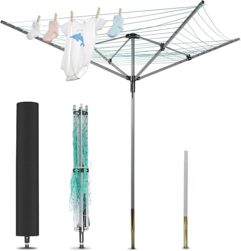 Outdoor Umbrella Drying Rack with 4 Arms and 165 Feet Clothesline