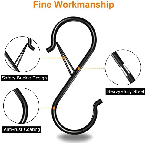 8 Pack S Hooks with Safety Buckle for Hanging Plants Clothes and Kitchen Items