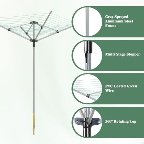 Rotary Outdoor Umbrella Drying Rack with 12 Lines and 4 Arms