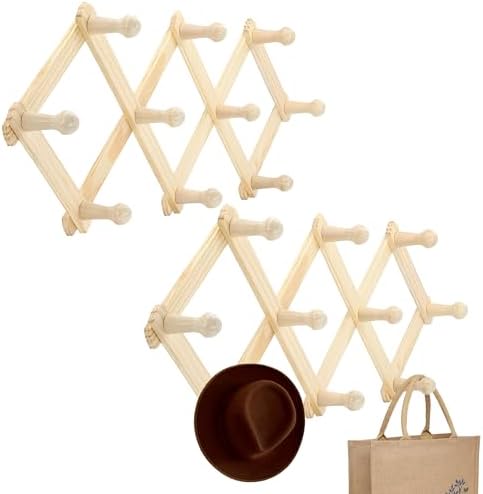 RAM-PRO Expandable Wooden Coat Rack with Hooks Set of 2