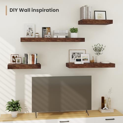 12 Inch Deep Floating Shelves Set of 2 Rustic Brown