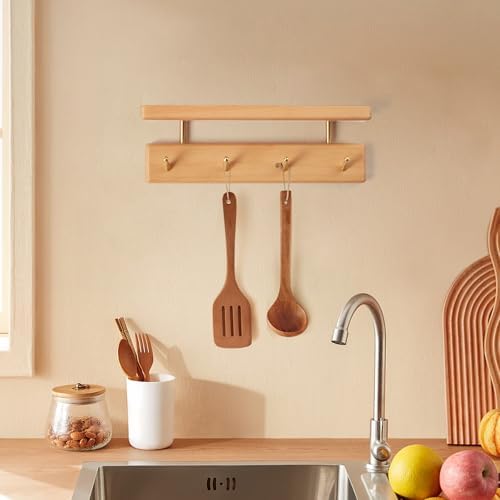 Solid Wood Shelf with Hooks 12 Inch Coat Rack Wall Mount
