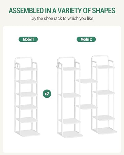 6 Tiers Vertical Shoe Rack Narrow Design Adjustable Shelves Corner Organizer for Small Spaces White SR04213W