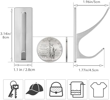 Self-Adhesive Heavy Duty Stainless Coat Hooks 10-Pack Silver