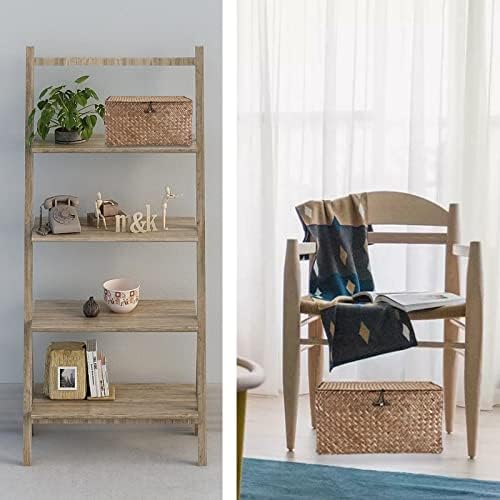 Hipiwe Wicker Shelf Basket with Lid Storage Bin