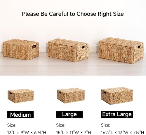 StorageWorks Extra Large Wicker Baskets with Lid for Organizing