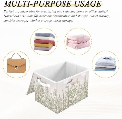 Xigua Foldable Lidded Storage Bins with Handles for Home and Office