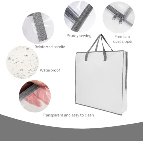 5 Pack Clear Storage Bags with Handles and Zippers for Moving and Organizing