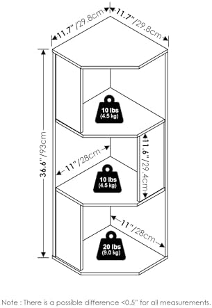 Furinno Econ 3-Tier Corner Bookcase with Modern Design