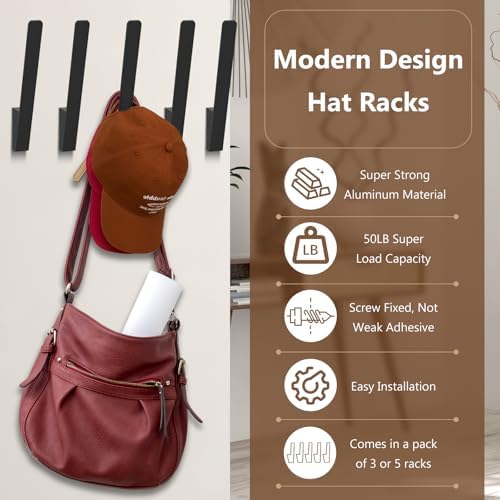 5 Pack Metal Hat Racks for Baseball Caps - Wall Mounted Storage Organizer