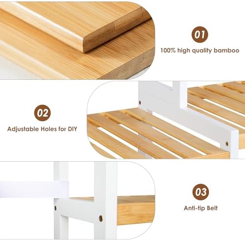 FOTOSOK 7 Tier Bamboo Plant Stand with 3 Rows and Adjustable Design