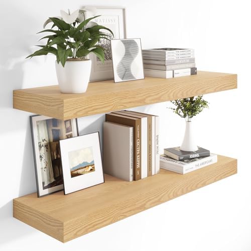 Heimlove 12 Inch Deep Floating Shelves Set of 2 Oak
