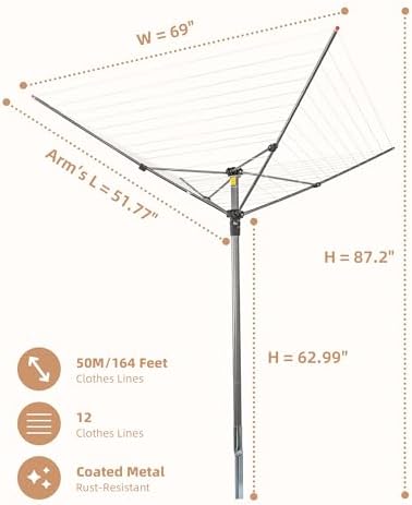 STORAGE MANIAC Outdoor Umbrella Drying Rack with 12 Lines and 164 Feet Drying Space