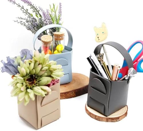 Mini Storage Basket 2 Pcs Foldable Leather Dry Flower Organizer