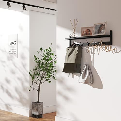 BAMEOS Wall Mounted Shelf with Hooks - Black