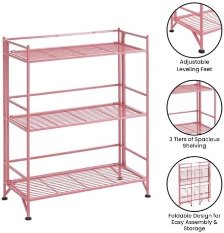 Convenience Concepts Xtra Storage Shelves Pink 3 Tier Folding Metal Organizer Unit